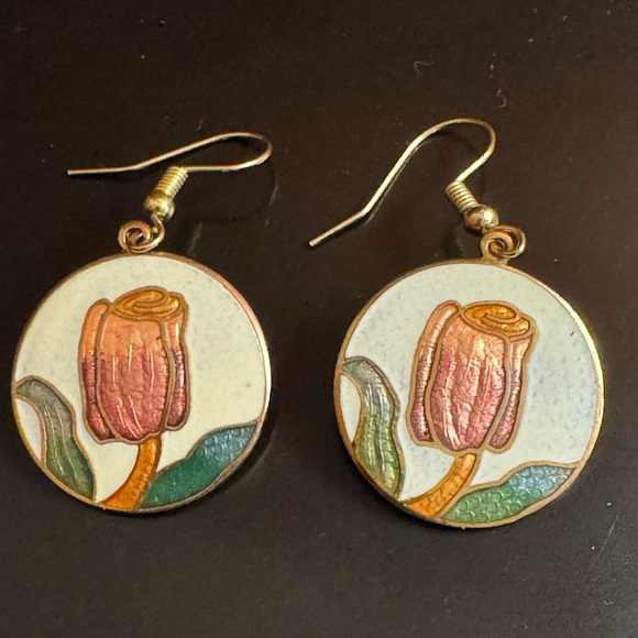 Jewelry - Art Nouveau Inspired Enamel Drop Earrings